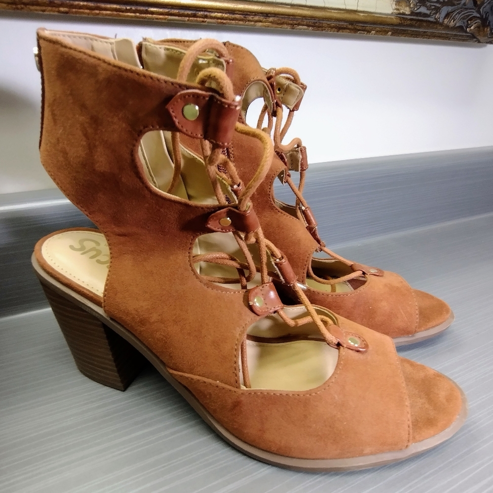 Circus by Sam Edelman "Kiera" Pre-owned Faux Suede Block Heel Lace Up w/Zip Side
